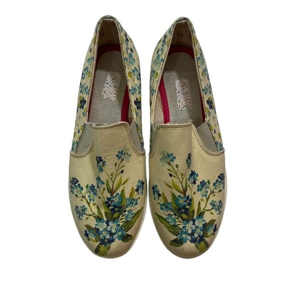 Goby flats Women's 38 US 7.5 white beige blue floral print canvas round toe - Picture 1 of 9